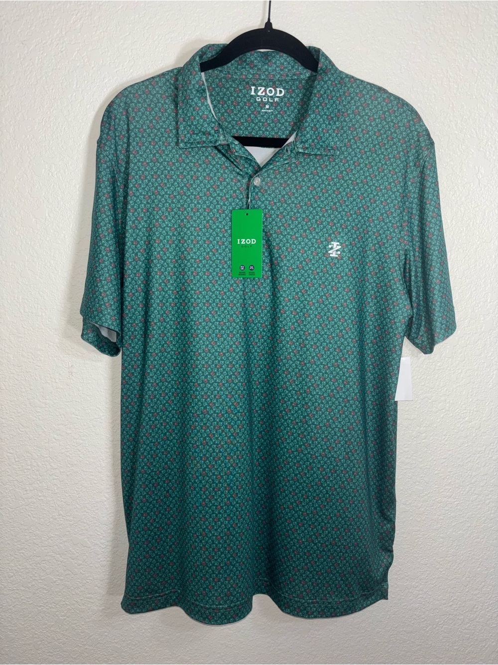 NWT Men’s IZOD Green Crab-Pattern Golf Polo- Size M
